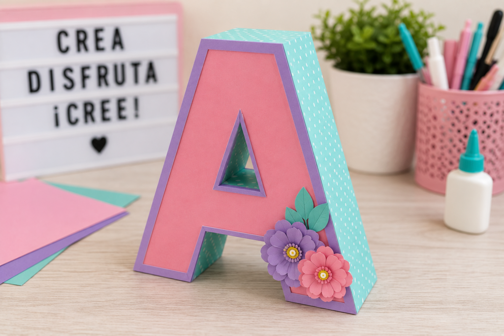 Letra 3D realizada en cartulina para decoración de cumpleaños